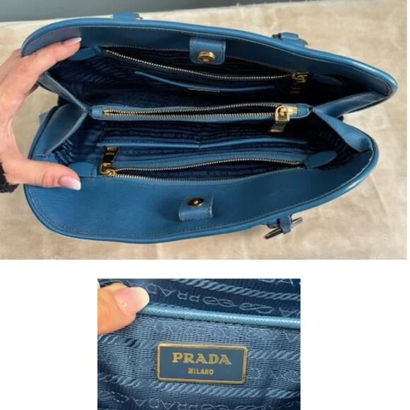 ✨💙 Authentic Prada Saffiano Leather Dome Tote in Blue 💙✨ - Picture 11 of 16